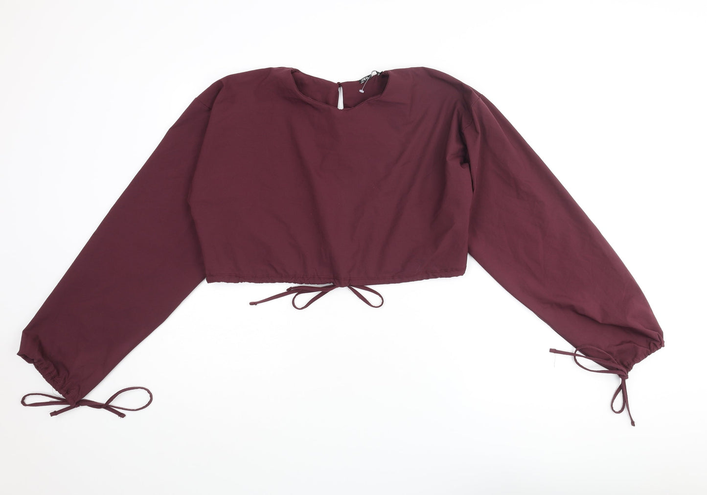 Zara Womens Purple Polyamide Cropped Blouse Size L Round Neck