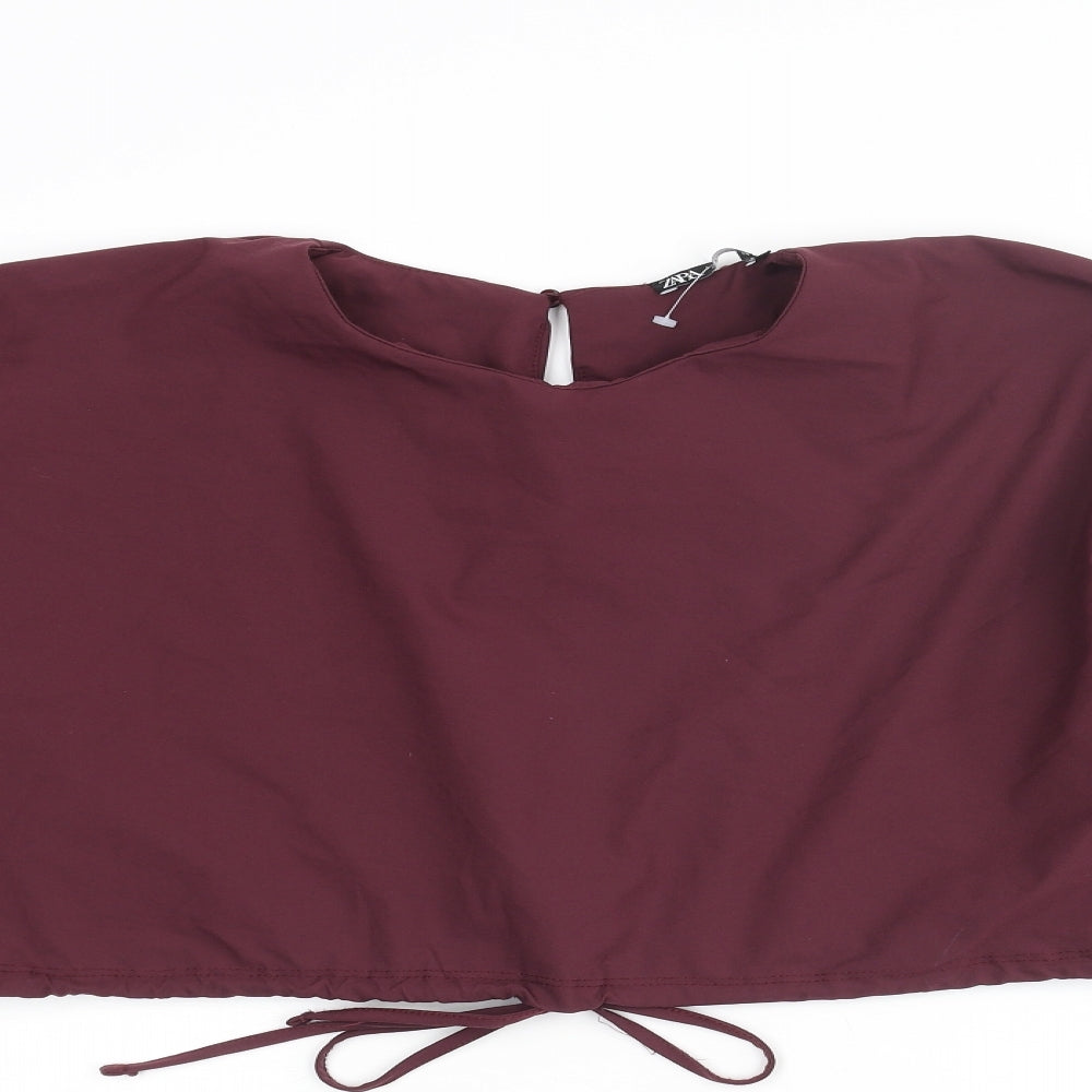 Zara Womens Purple Polyamide Cropped Blouse Size L Round Neck