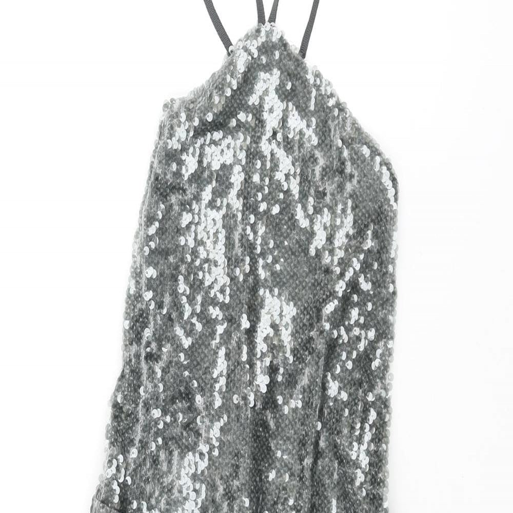 Zara Womens Grey Polyester Mini Size S Halter Lace Up - Open Back