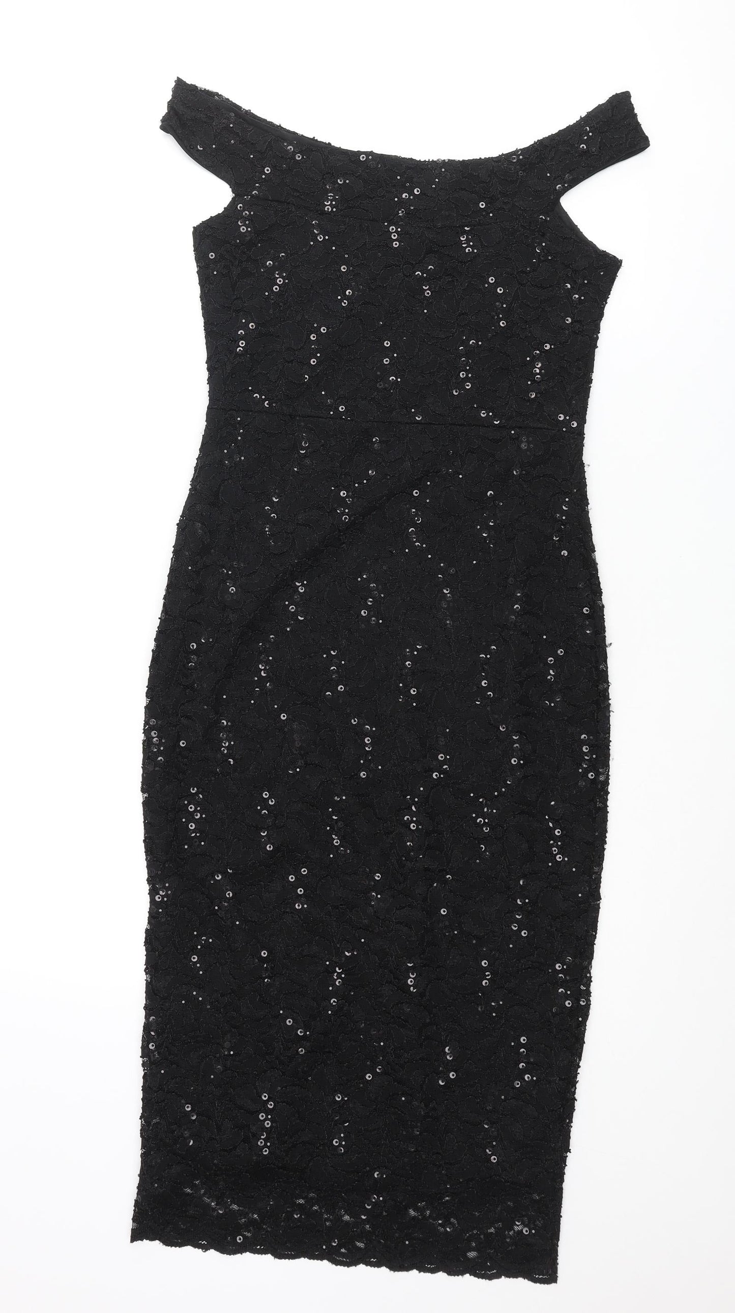 Quiz Womens Black Nylon Bodycon Size 8 Boat Neck Pullover - Lace