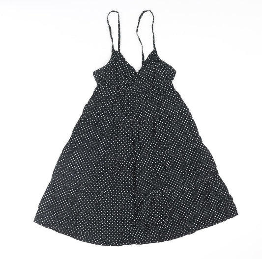 H&M Womens Black Polka Dot Cotton A-Line Size 4 V-Neck Pullover