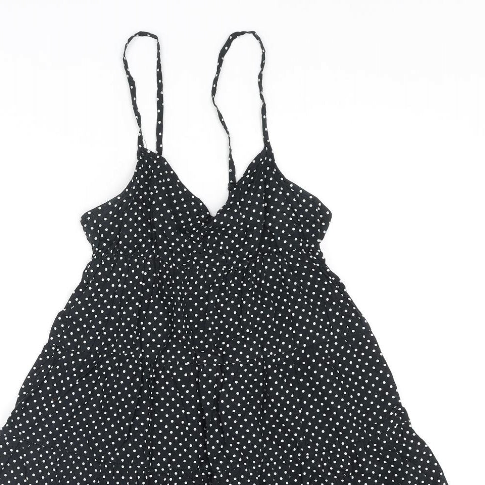 H&M Womens Black Polka Dot Cotton A-Line Size 4 V-Neck Pullover