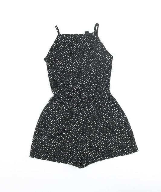 New Look Girls Black Geometric Polyester Playsuit One-Piece Size 9 Years L3 in Button