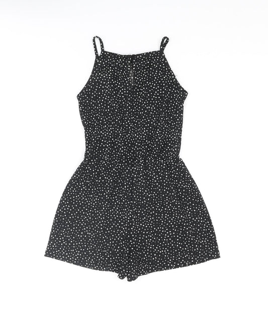 New Look Girls Black Geometric Polyester Playsuit One-Piece Size 9 Years L3 in Button