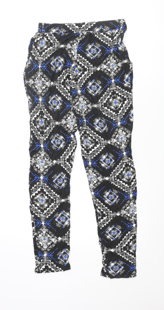 Miss Selfridge Womens Multicoloured Geometric Viscose Trousers Size 10 L29 in Regular