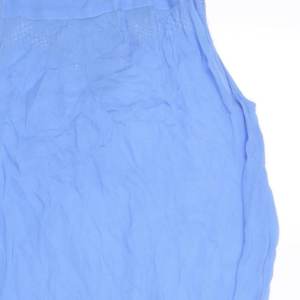 Zara Womens Blue Polyester Basic Tank Size L Round Neck - Crochet Detail