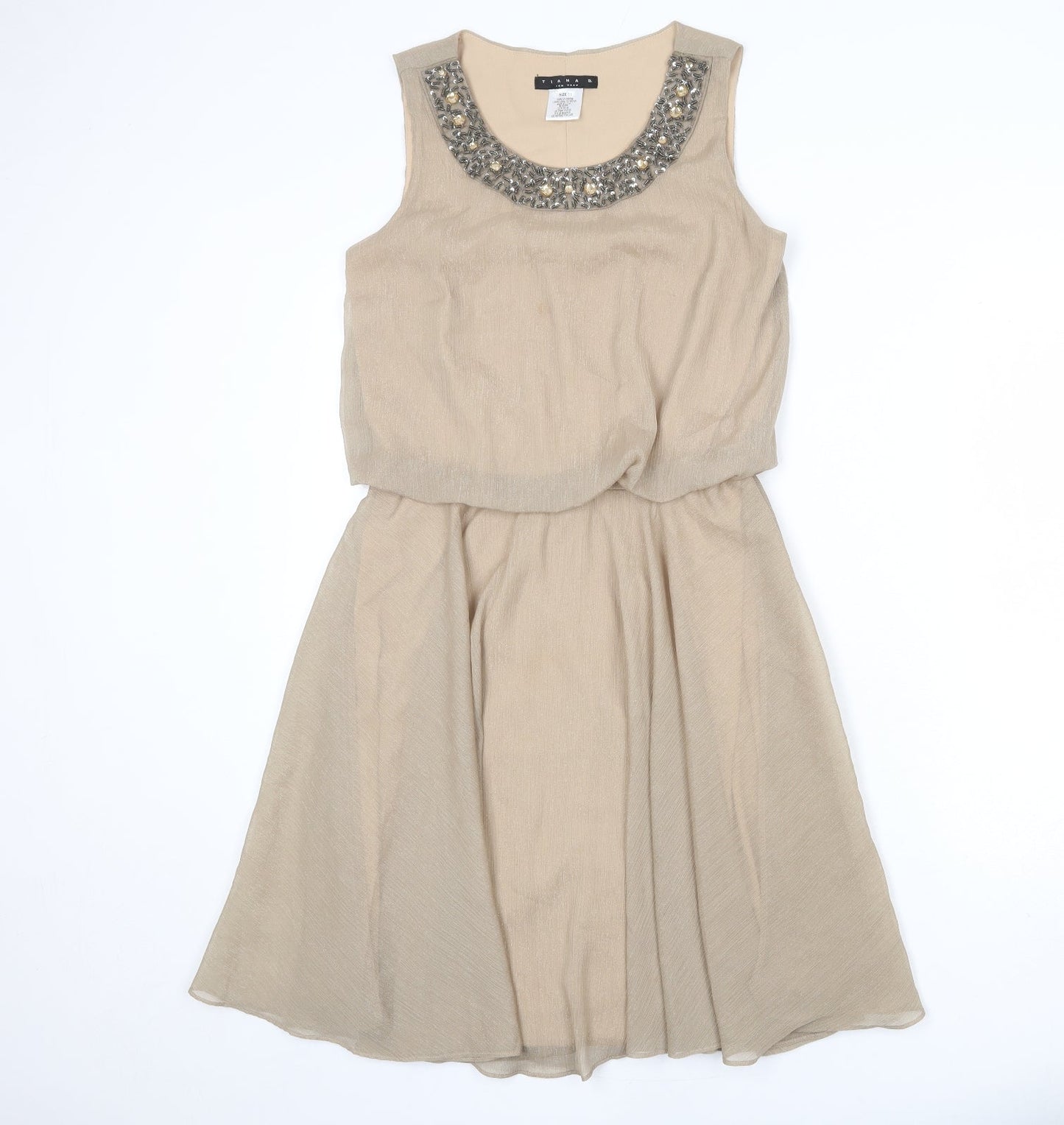 Tiana B Womens Beige Polyester A-Line Size 10 Round Neck Pullover