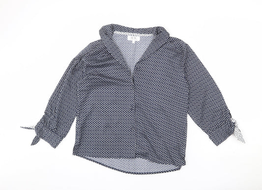 Nine Womens Blue Polyester Basic Button-Up Size 10 Collared