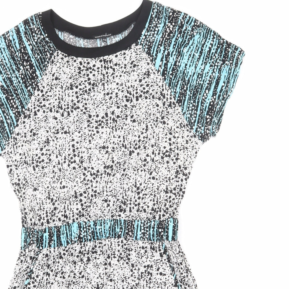 Warehouse Womens Multicoloured Geometric Viscose Shift Size 10 Round Neck Pullover