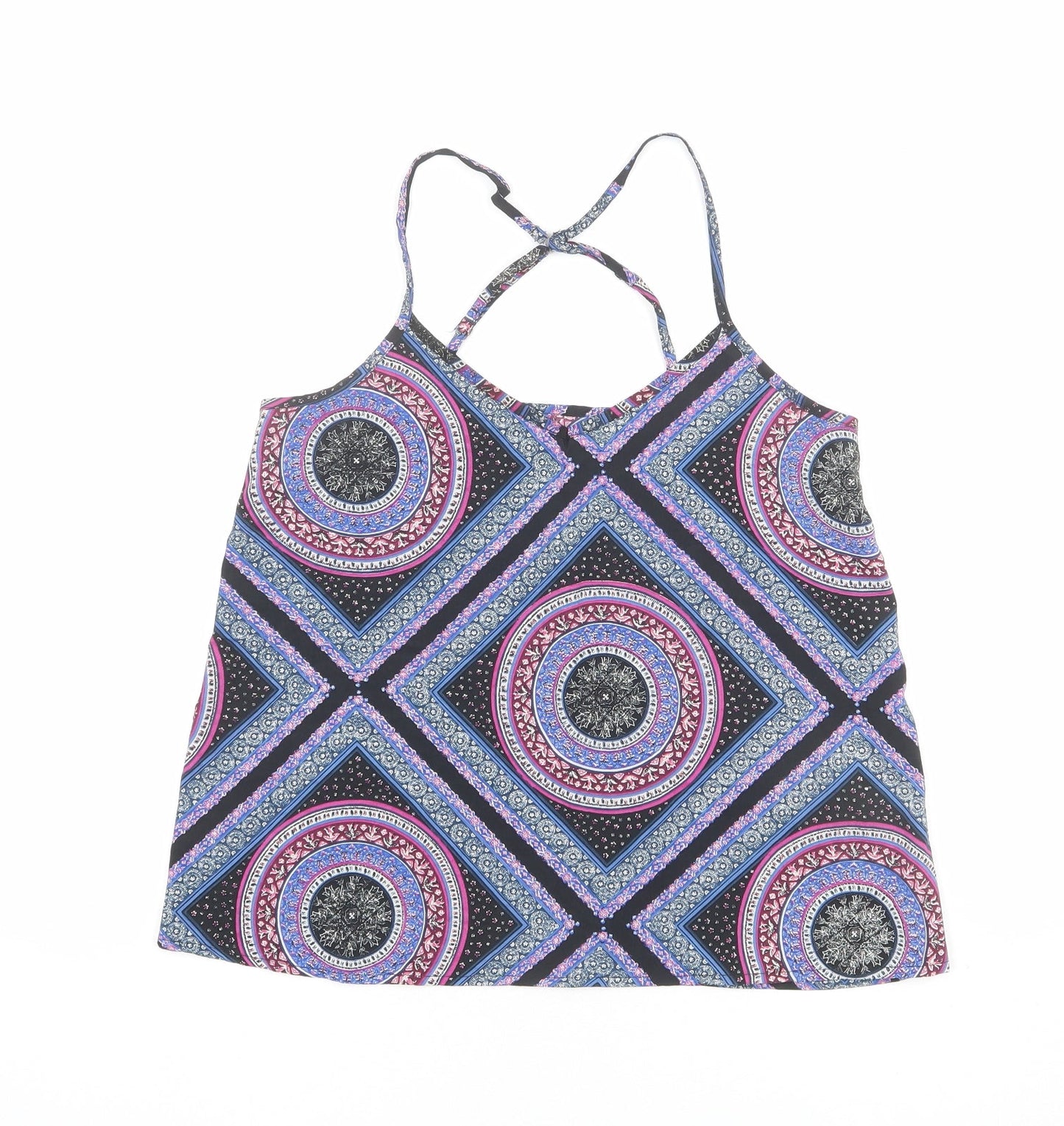 Hollister Womens Multicoloured Geometric Polyester Camisole Blouse Size S Scoop Neck