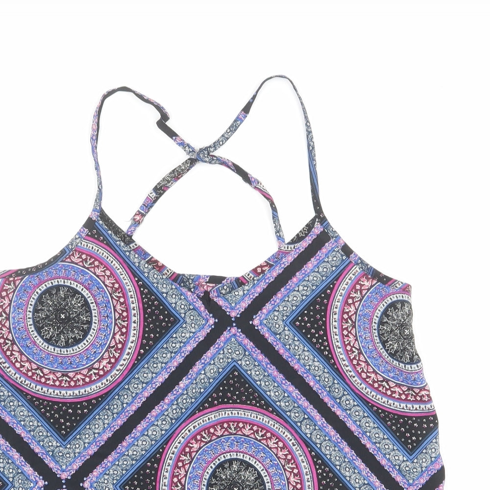 Hollister Womens Multicoloured Geometric Polyester Camisole Blouse Size S Scoop Neck