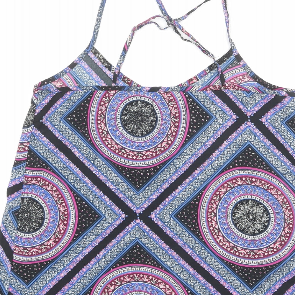 Hollister Womens Multicoloured Geometric Polyester Camisole Blouse Size S Scoop Neck