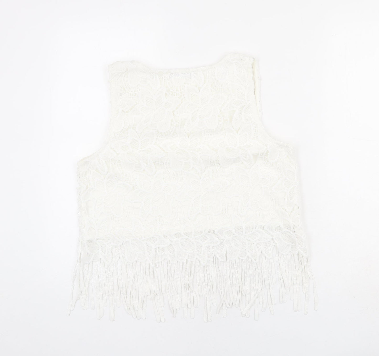 Quiz Womens White Polyester Cropped Tank Size 14 Round Neck - Lace detail
