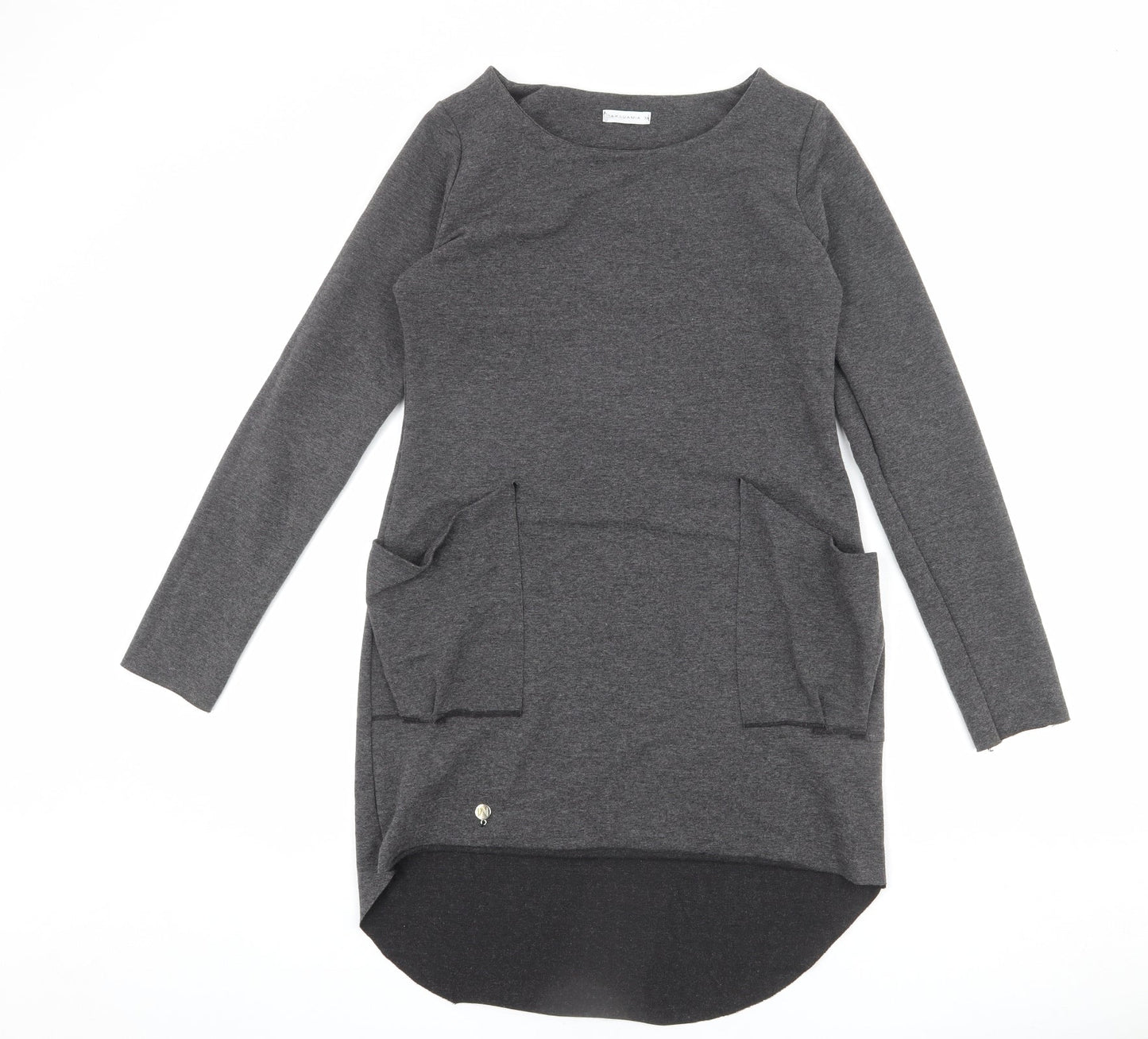 MAKADAMIA Womens Grey Polyester Jumper Dress Size 10 Round Neck Pullover
