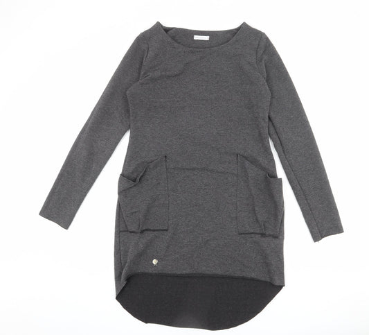 MAKADAMIA Womens Grey Polyester Jumper Dress Size 10 Round Neck Pullover