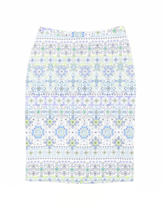 Pure Womens Multicoloured Geometric Cotton Straight & Pencil Skirt Size 10 Zip