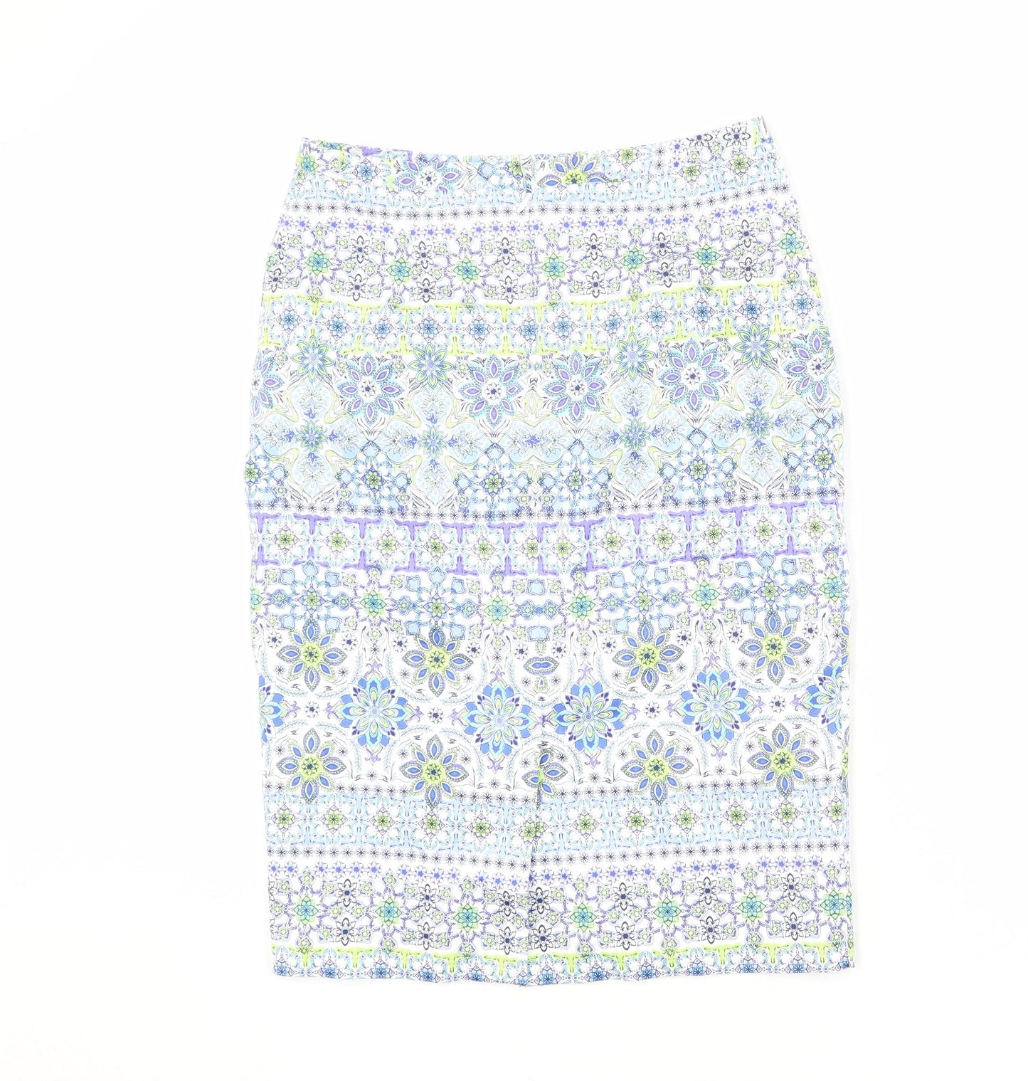 Pure Womens Multicoloured Geometric Cotton Straight & Pencil Skirt Size 10 Zip
