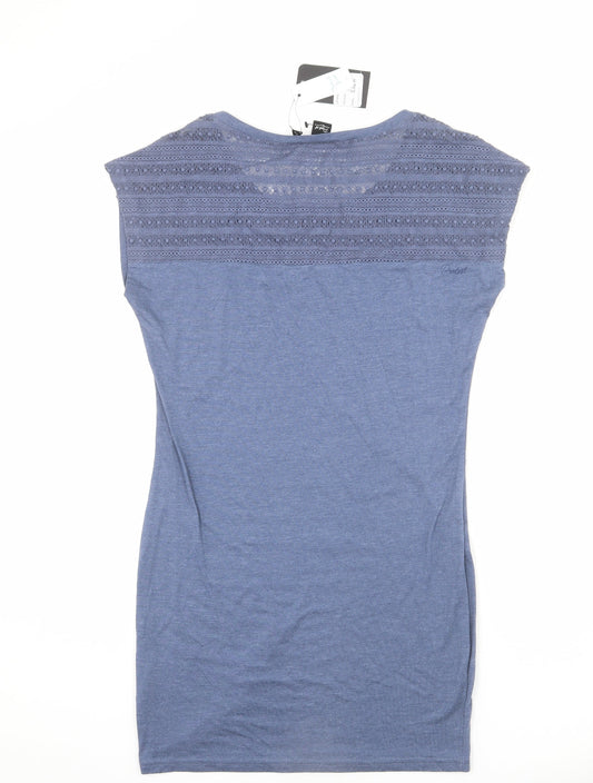 Protest Womens Blue Cotton T-Shirt Dress Size S Round Neck Pullover - Lace Detail