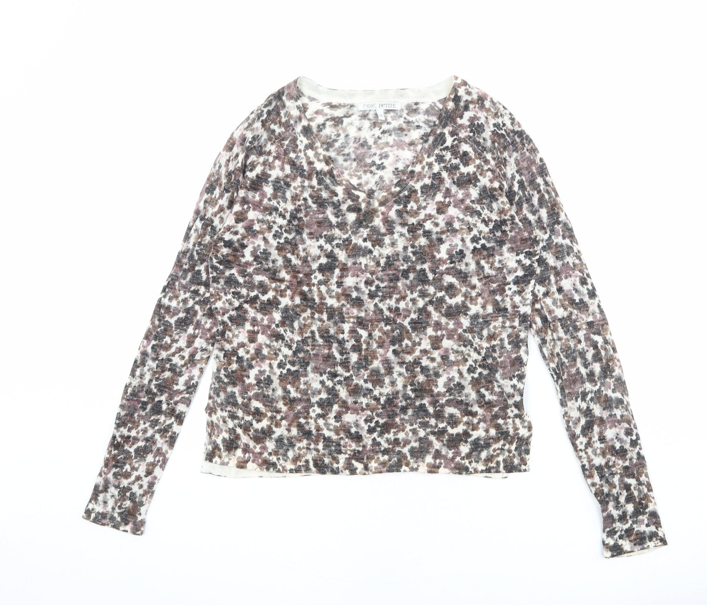 NEXT Womens Multicoloured V-Neck Geometric Acrylic Pullover Jumper Size 6