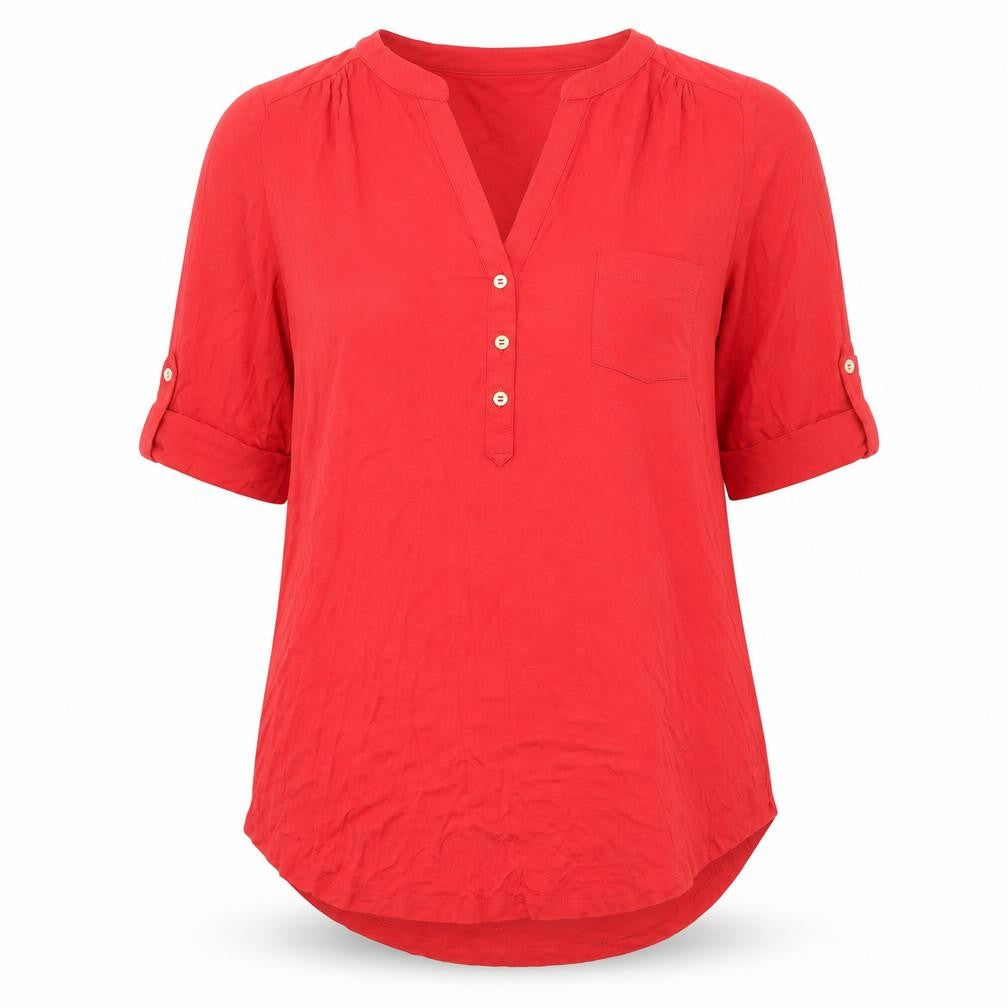 Marks and Spencer Womens Red Viscose Basic Button-Up Size 12 V-Neck