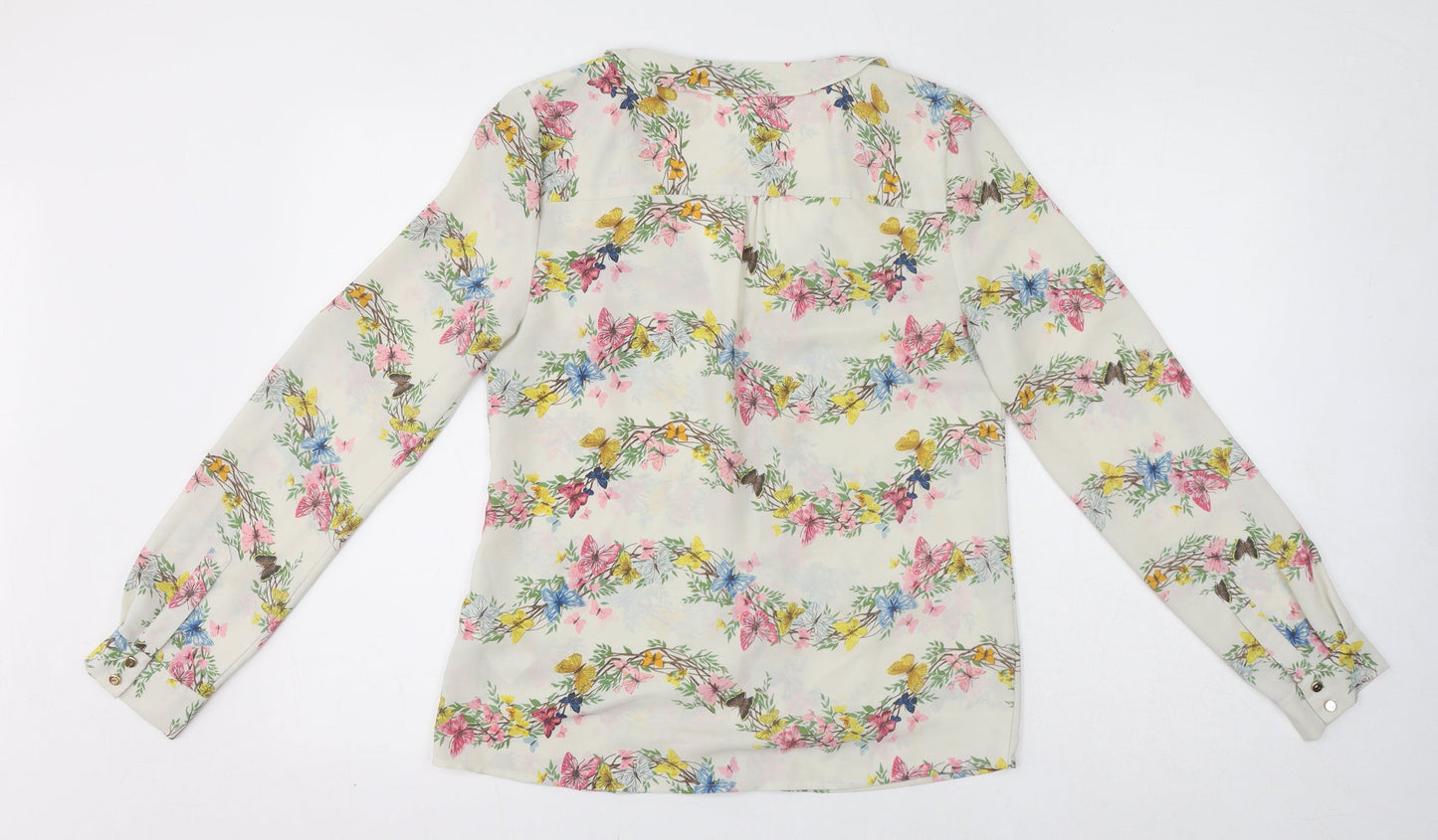 Oasis Womens White Floral Polyester Basic Blouse Size 10 V-Neck