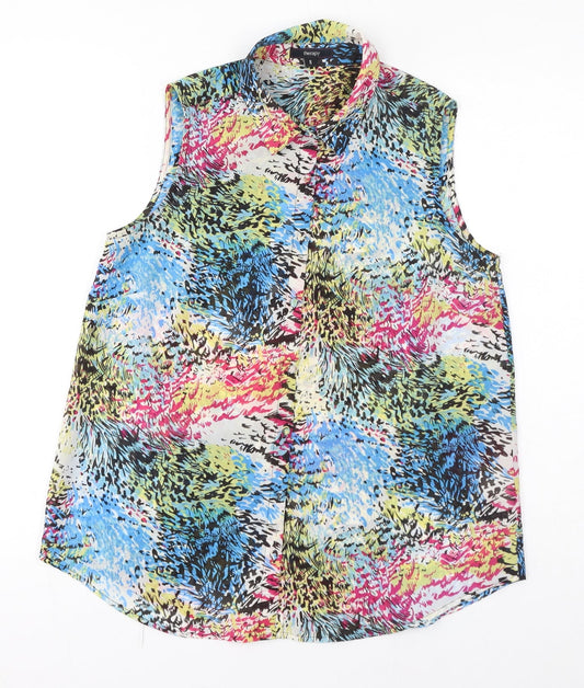 Therapy Womens Multicoloured Geometric Polyester Basic Button-Up Size 8 Collared
