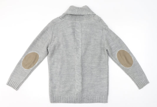 Angel Womens Grey V-Neck Acrylic Cardigan Jumper Size XS - Elbow patches