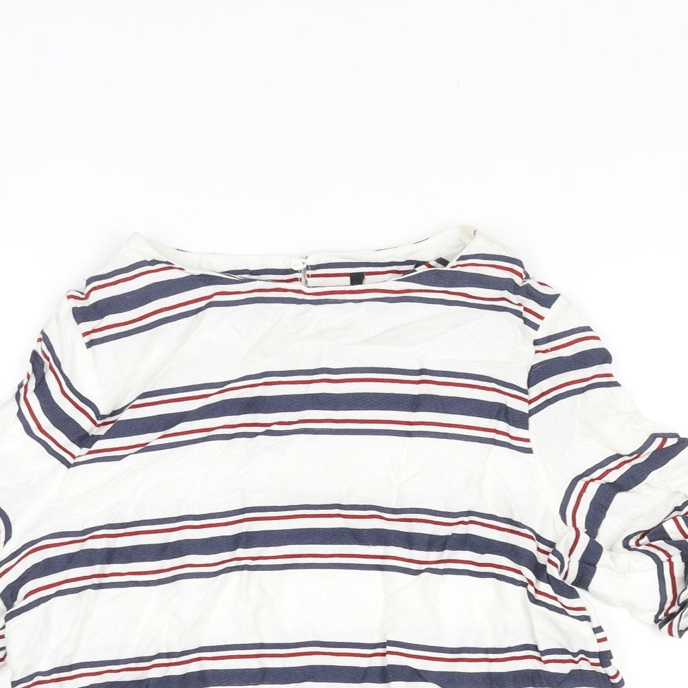 New Look Womens Multicoloured Striped Viscose Basic Blouse Size 8 Round Neck