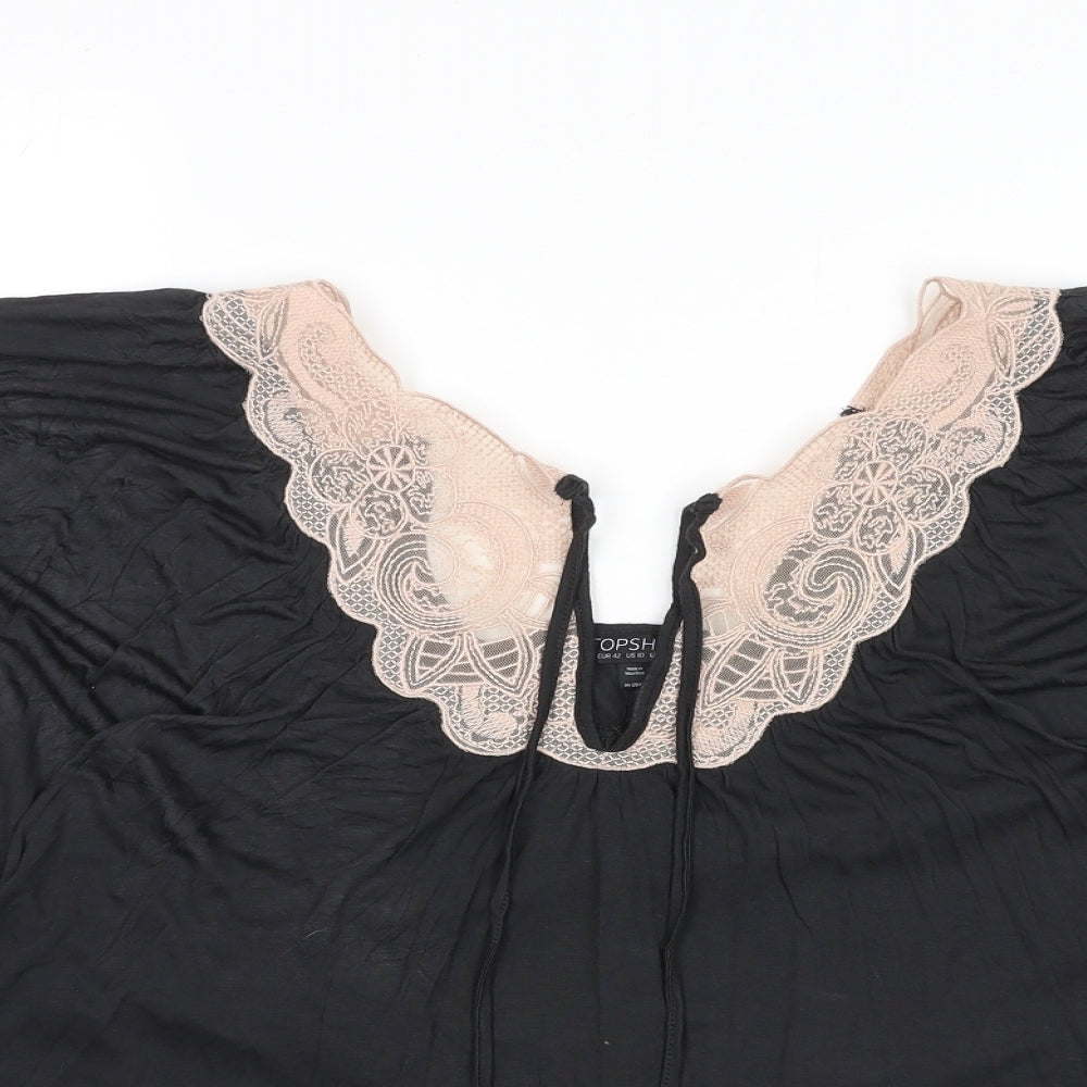 Topshop Womens Black Viscose Basic Blouse Size 14 V-Neck