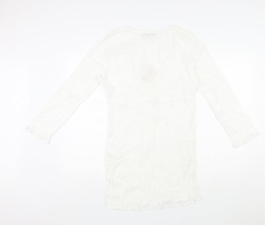 Coral Bay Womens White Polka Dot Cotton Shift Size M V-Neck Pullover - Drawstring Detail