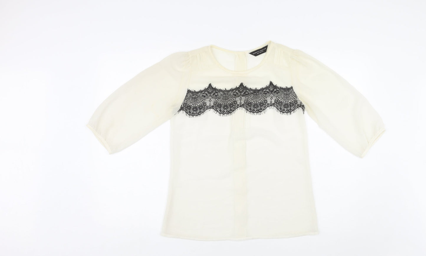 Dorothy Perkins Womens Ivory Polyester Basic Blouse Size 6 Round Neck - Lace Overlay