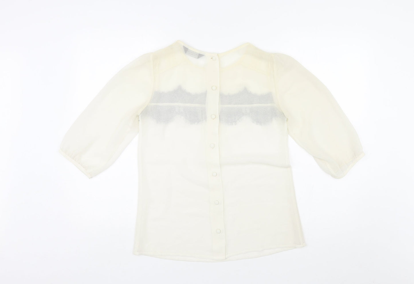 Dorothy Perkins Womens Ivory Polyester Basic Blouse Size 6 Round Neck - Lace Overlay