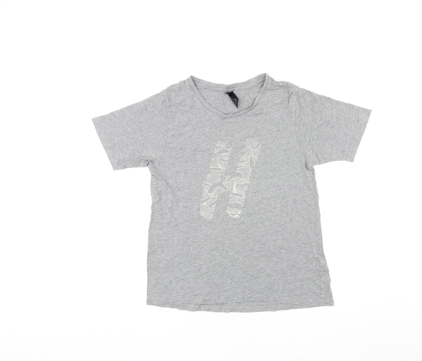 Huffer Womens Grey Cotton Basic T-Shirt Size 8 Round Neck