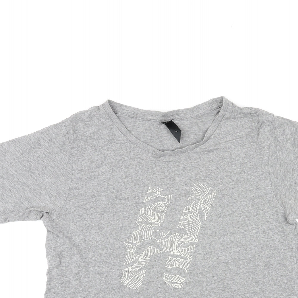 Huffer Womens Grey Cotton Basic T-Shirt Size 8 Round Neck