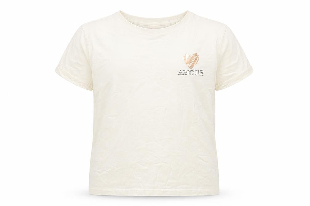 Studio Girls Ivory Cotton Basic T-Shirt Size 10-11 Years Round Neck Pullover