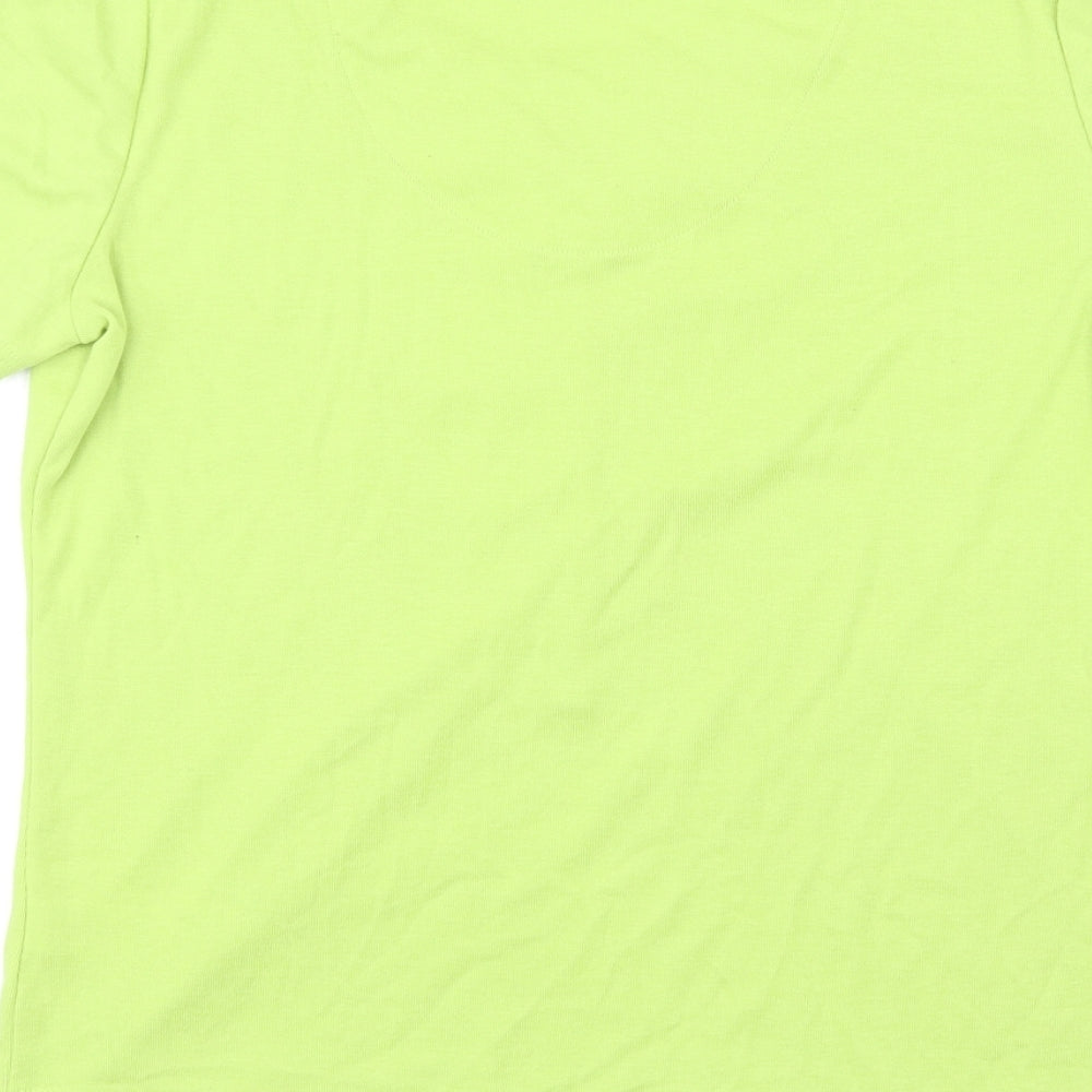 BM Casual Womens Green Polyester Basic T-Shirt Size M Round Neck