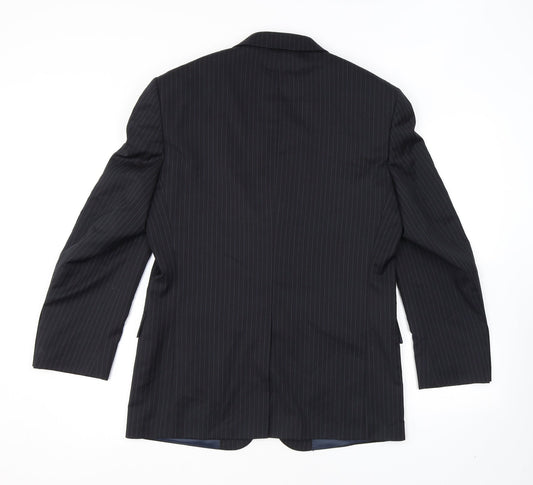 Marks and Spencer Mens Black Striped Wool Jacket Suit Jacket Size 38 Regular