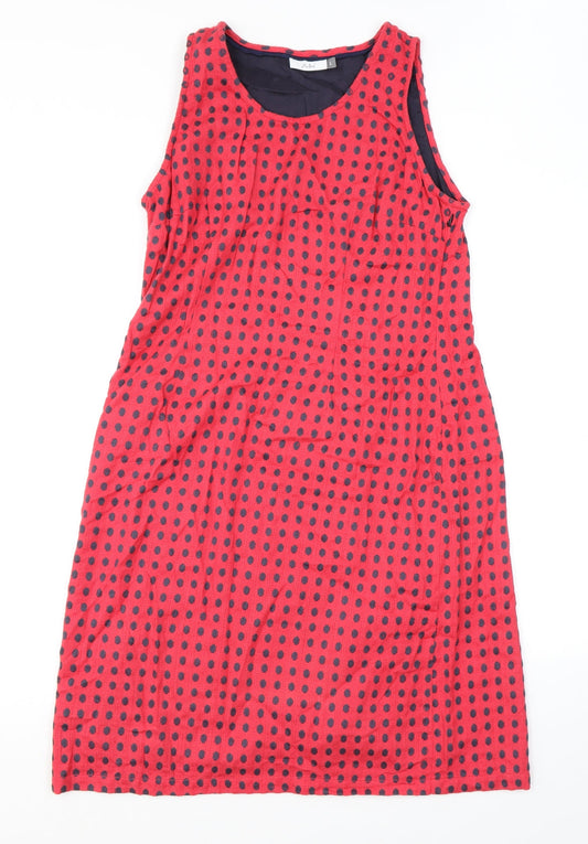 Adini Womens Pink Polka Dot Cotton A-Line Size L Round Neck Pullover