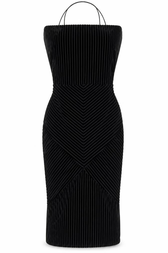Front view of Missguided women’s black polyester tank dress, size UK 4, square neck pullover - open back