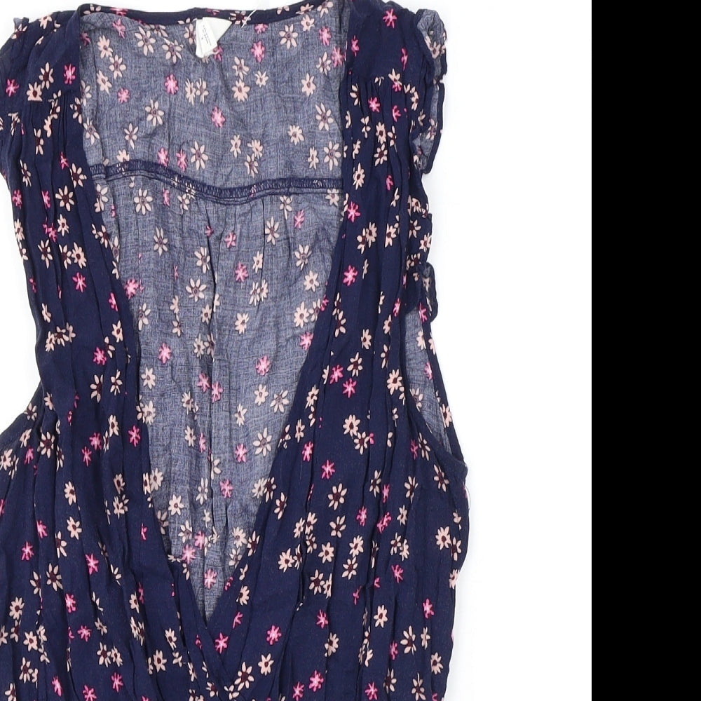 Gap Womens Blue Floral Viscose Basic Blouse Size S V-Neck