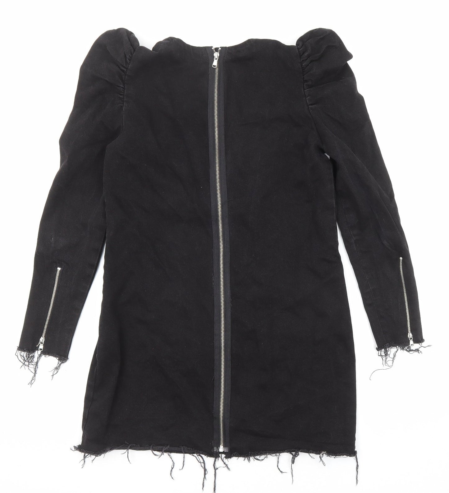 Zara Womens Black Cotton A-Line Size M V-Neck Zip