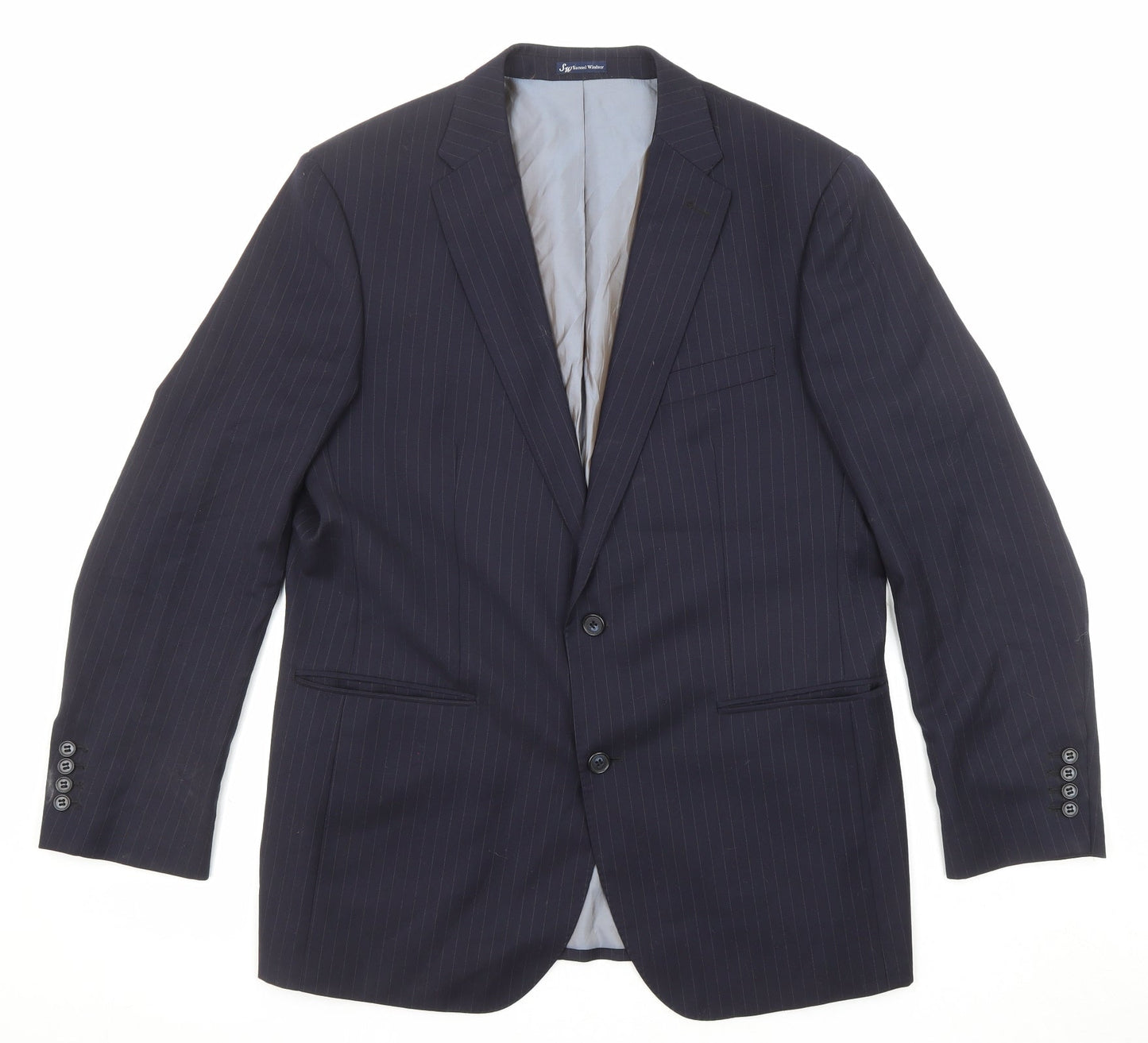 Samuel Windsor Mens Blue Striped Wool Jacket Suit Jacket Size 42 Regular