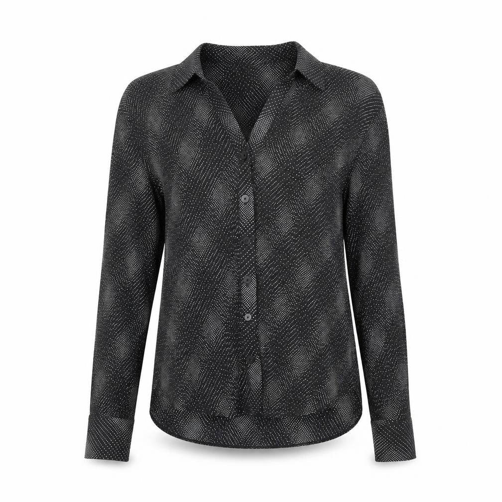 Marks and Spencer Womens Black Geometric Polyester Basic Button-Up Size 12 Collared