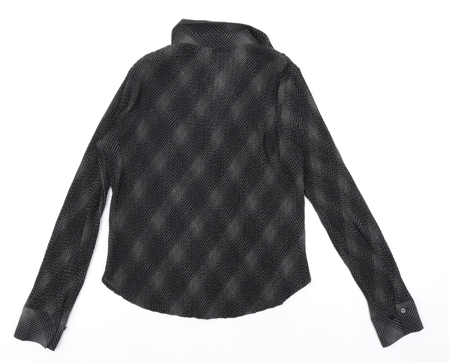 Marks and Spencer Womens Black Geometric Polyester Basic Button-Up Size 12 Collared
