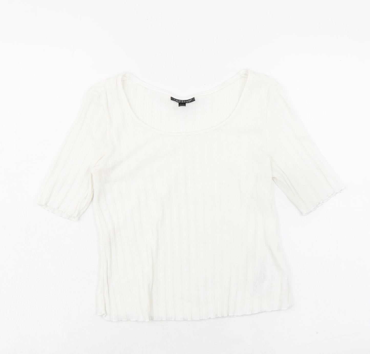 Topshop Womens White Polyester Basic T-Shirt Size 8 Round Neck