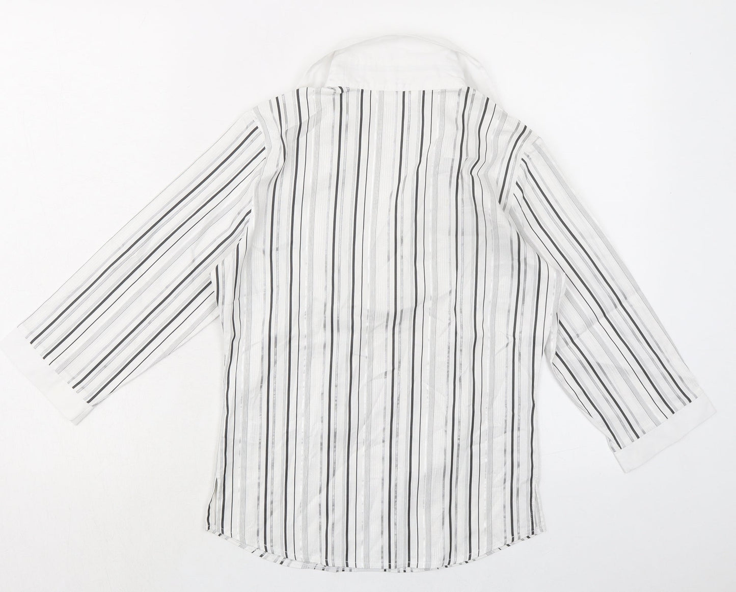 Marks and Spencer Womens White Striped Chlorofibre Basic Blouse Size 6 V-Neck