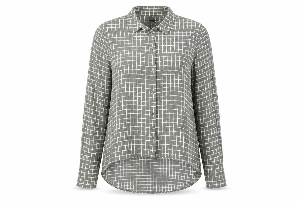 Topshop Womens Green Check Viscose Basic Button-Up Size 8 Collared