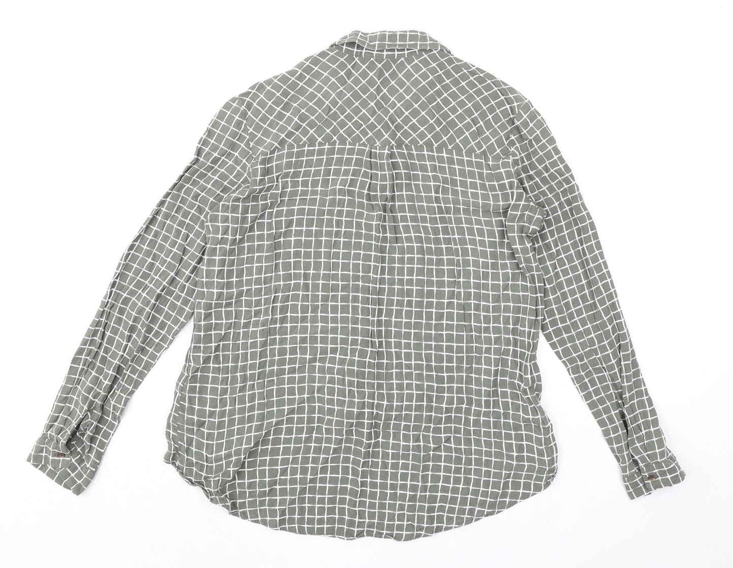 Topshop Womens Green Check Viscose Basic Button-Up Size 8 Collared