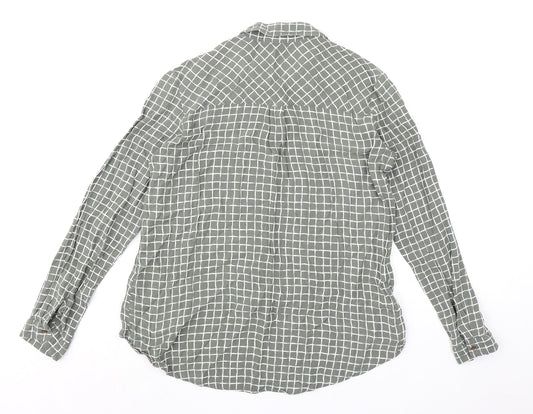 Topshop Womens Green Check Viscose Basic Button-Up Size 8 Collared