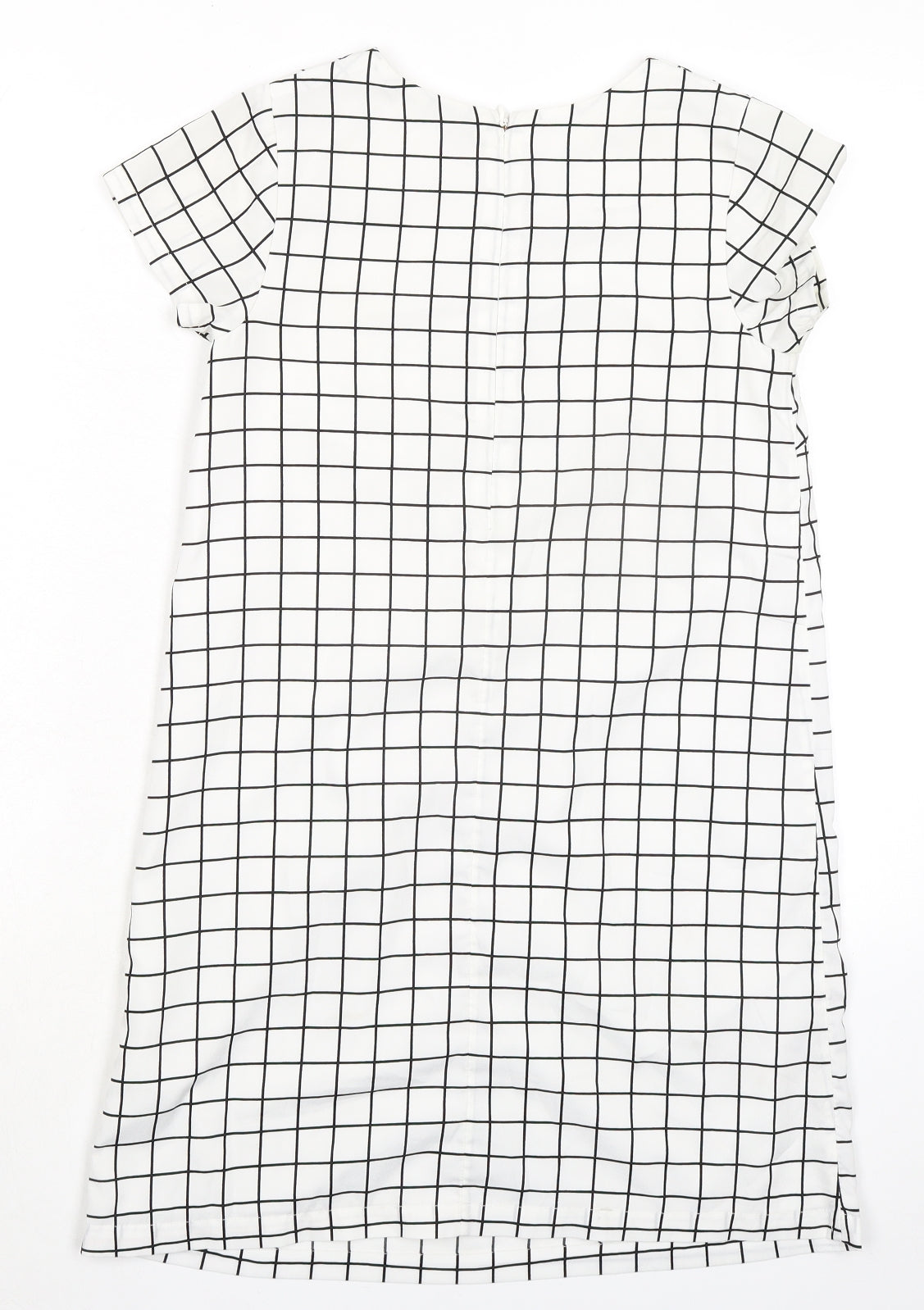 BHS Girls White Check Polyester Pencil Dress Size 11-12 Years Round Neck Zip - Embellished Neckline Detail